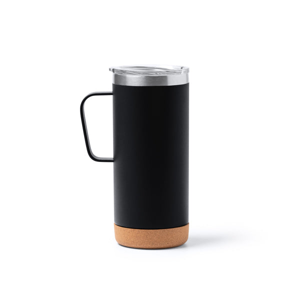 Stamina Beyron stainless steel and cork thermal cup 600 ml in black, ready for laser engraving