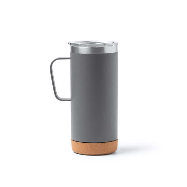 Stamina Beyron stainless steel and cork thermal cup 600 ml in lead, ready for laser engraving