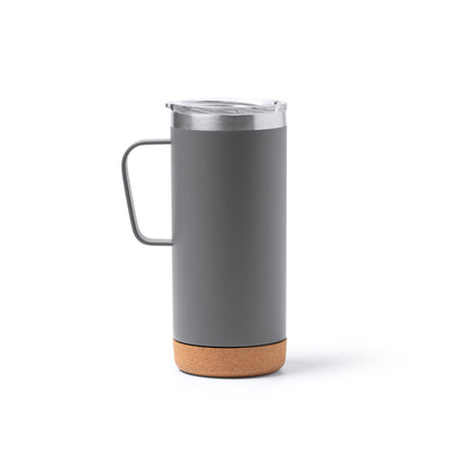 Stamina Beyron stainless steel and cork thermal cup 600 ml in lead, ready for laser engraving