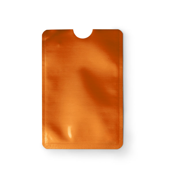Stamina Travis RFID card sleeve in aluminium finish in orange, ready for logo printing