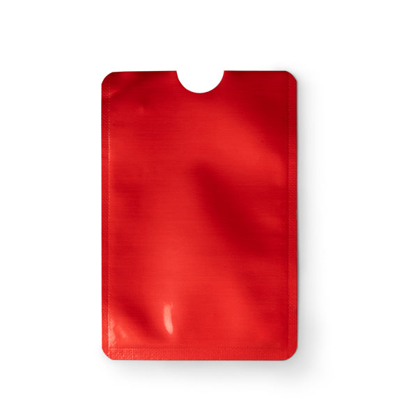 Stamina Travis RFID card sleeve in aluminium finish in red, ready for logo printing