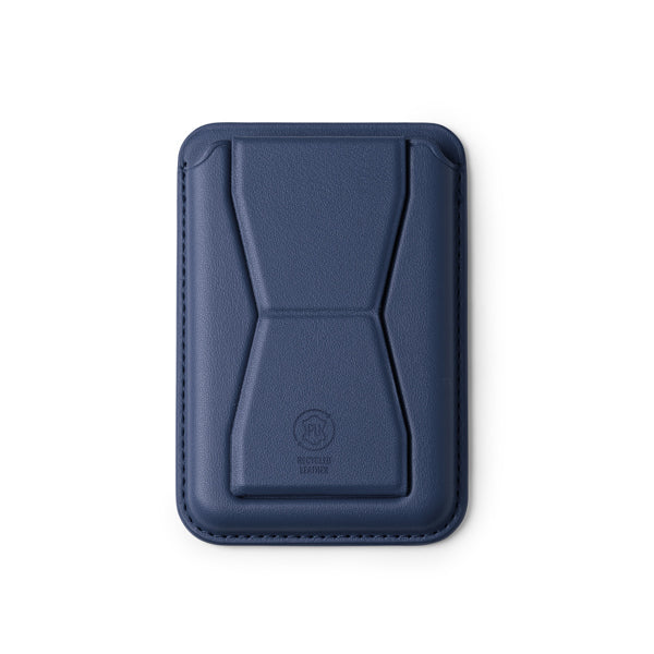 Stamina Sekun recycled PU phone stand in navy blue, ready for logo printing