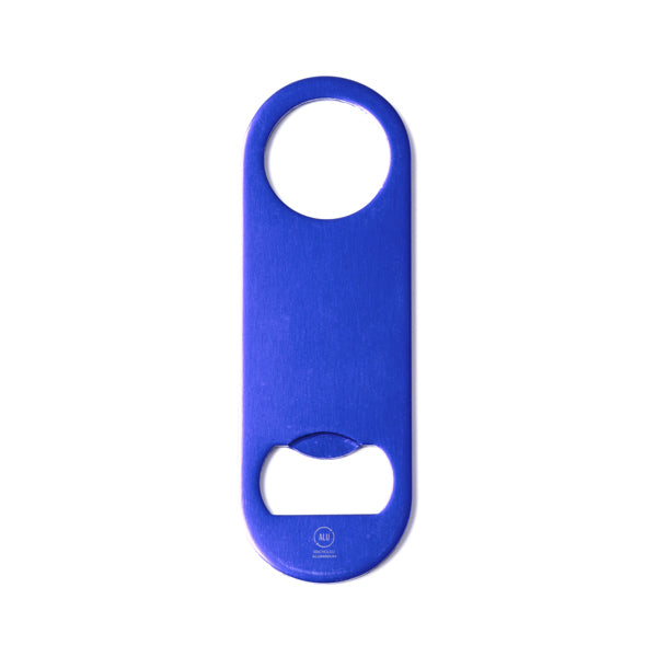 Stamina Davy recycled aluminium bottle opener in royal blue, ready for laser engraving