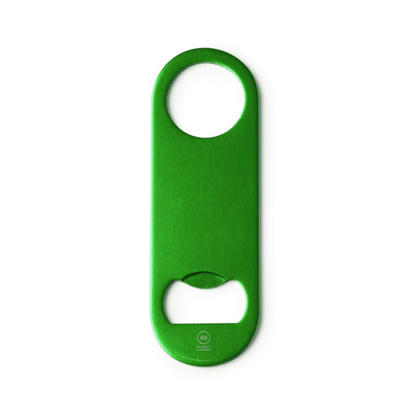 Stamina Davy recycled aluminium bottle opener in fern green, ready for laser engraving