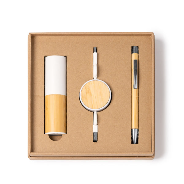 Stamina Fargon bamboo and recycled ABS charger 500 mAh in white, ready for laser engraving