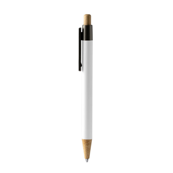 Stamina Copla bamboo ball pen in white, ready for logo printing
