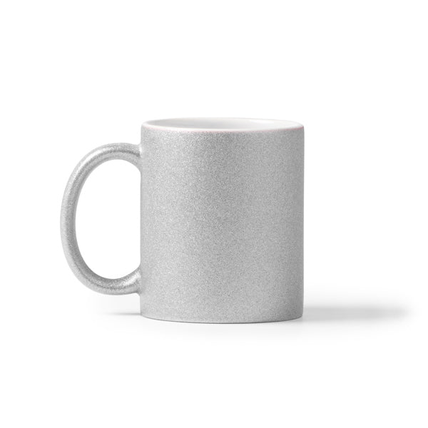 Stamina Fiona glitter-effect ceramic mug 350 ml in silver, ready for logo printing