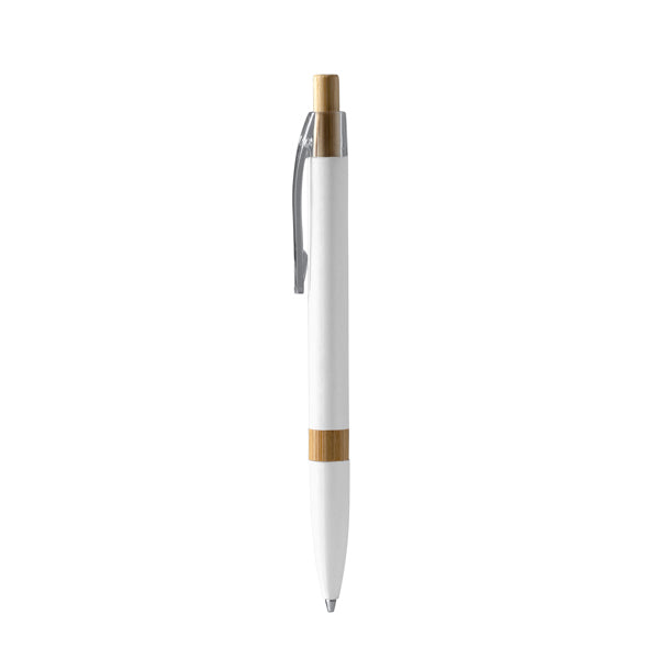 Stamina Ascari recycled aluminium and bamboo ball pen in white, ready for logo printing