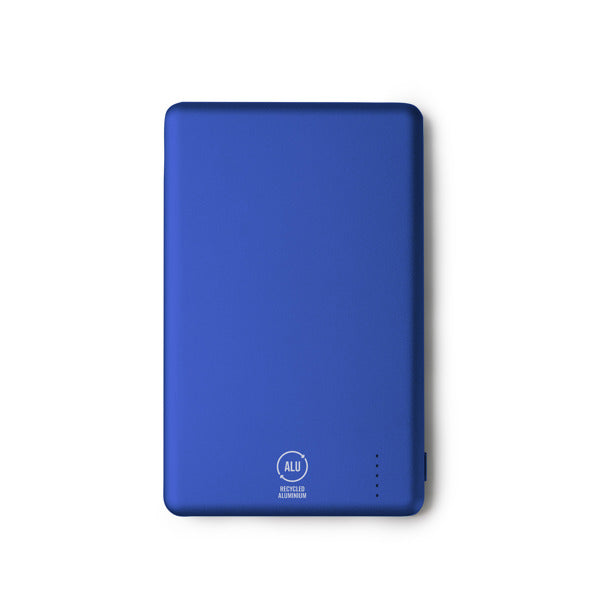 Stamina Terium recycled aluminium power bank 5000 mAh in royal blue, ready for logo printing