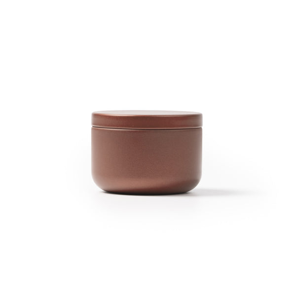 Stamina Gento a round metal candle in golden pink, ready for laser engraving