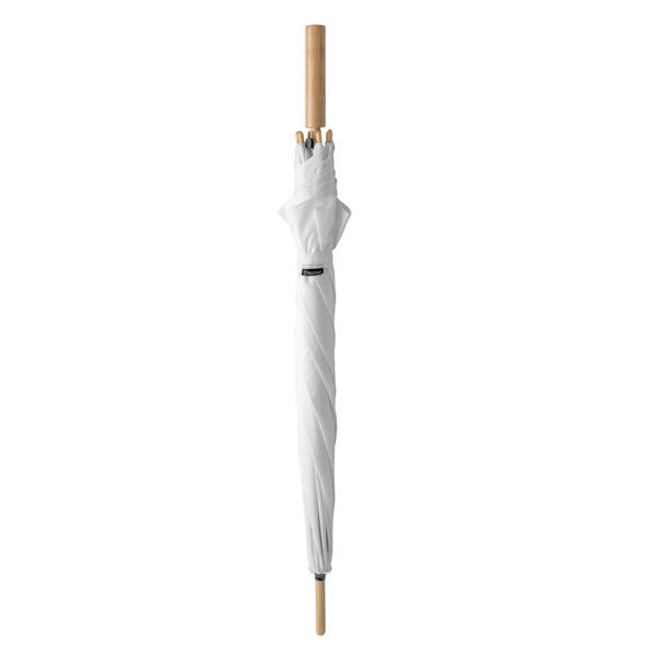 Stamina Varme RPET and bamboo fabric umbrella in white, ready for laser engraving