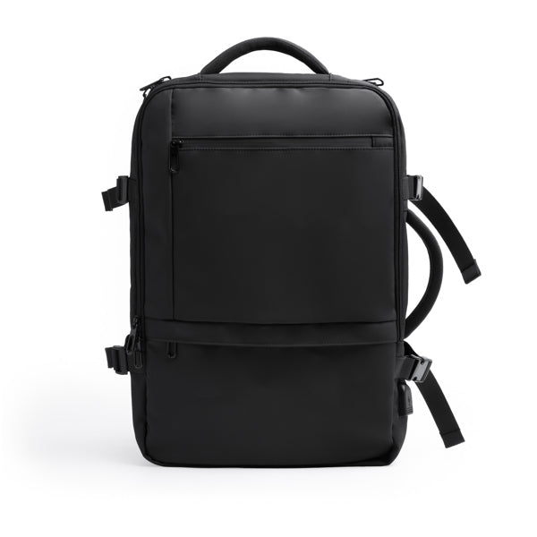 Stamina Rayan PU leather backpack in black, ready for logo printing