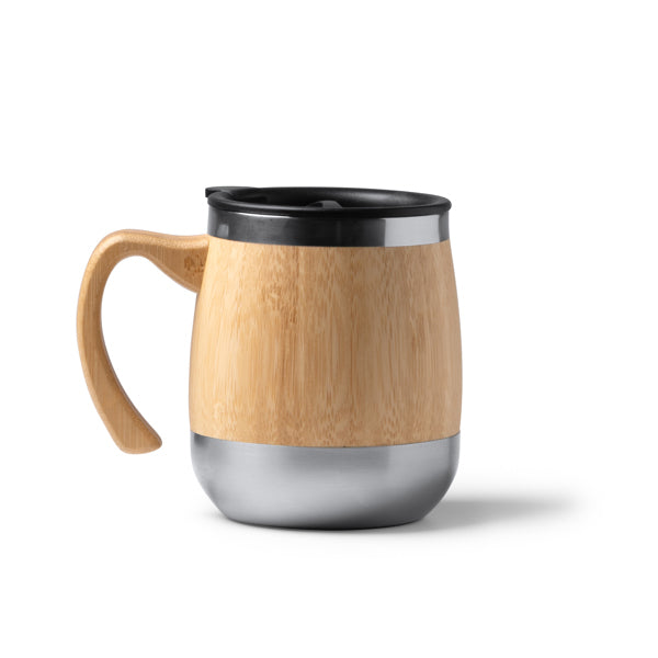 Stamina Marly stainless steel and bamboo thermal cup 450 ml in beige, ready for laser engraving