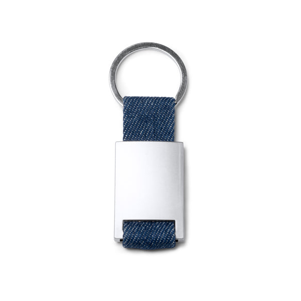 Stamina Betrix denim fabric keyring in heather denim, ready for laser engraving