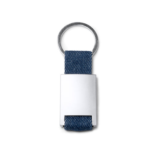 Stamina Betrix denim fabric keyring in heather denim, ready for laser engraving
