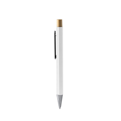 Stamina Salom bamboo ball pen in white, ready for logo printing