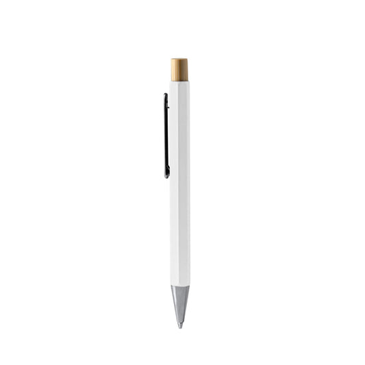 Stamina Salom bamboo ball pen in white, ready for logo printing