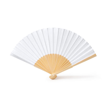 Stamina Lidia fan with bamboo rods and polyester fabric in white, ready for logo printing
