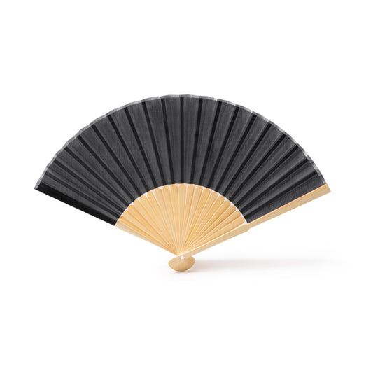 Stamina Lidia fan with bamboo rods and polyester fabric in black, ready for logo printing