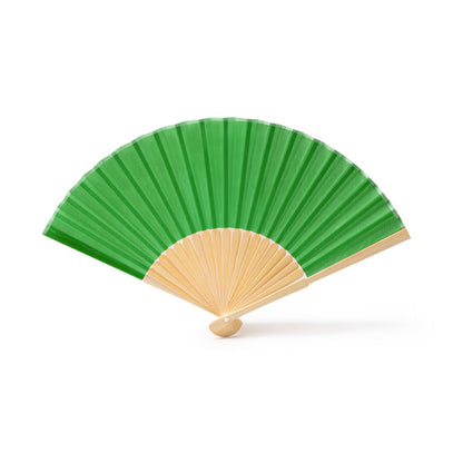 Stamina Lidia fan with bamboo rods and polyester fabric in fern green, ready for logo printing