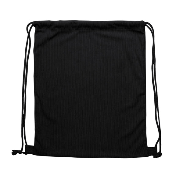 Stamina Masur corduroy fabric drawstring bag in black, ready for logo printing