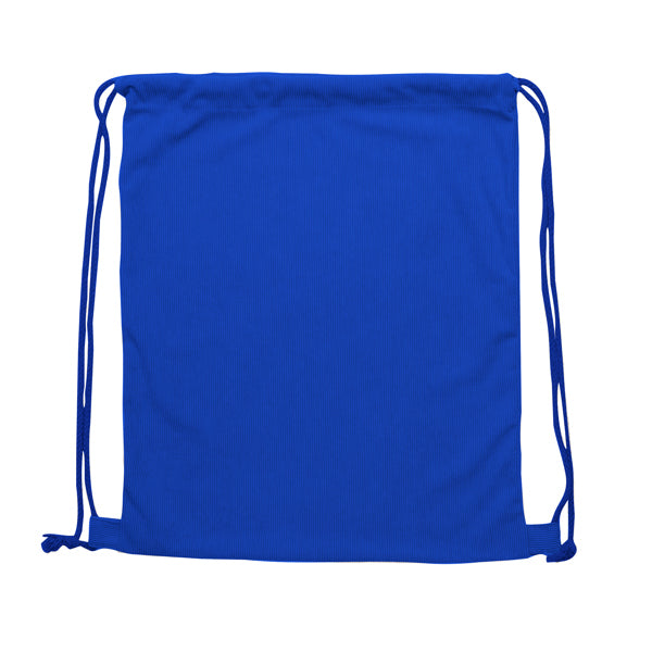 Stamina Masur corduroy fabric drawstring bag in royal blue, ready for logo printing