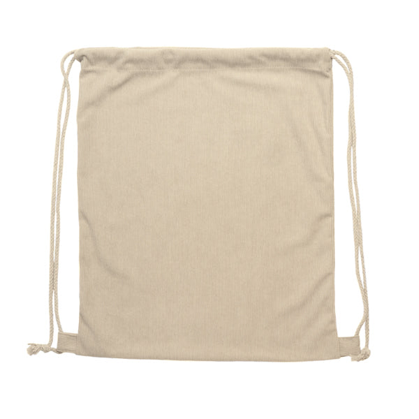 Stamina Masur corduroy fabric drawstring bag in beige, ready for logo printing