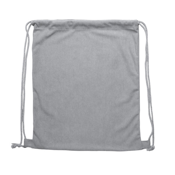Stamina Masur corduroy fabric drawstring bag in grey, ready for logo printing