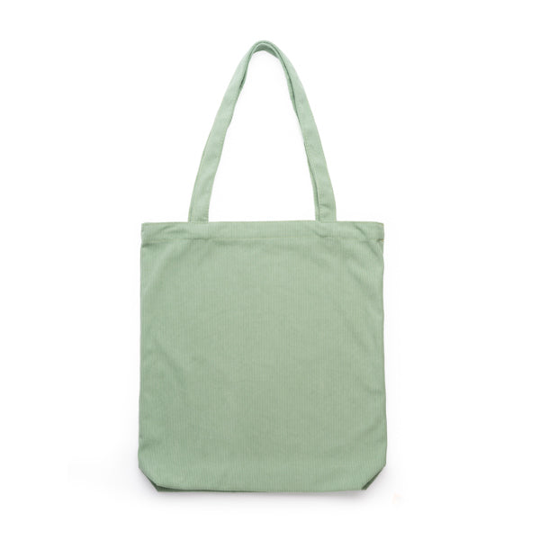 Stamina Fasler corduroy fabric tote bag in sage green, ready for logo printing