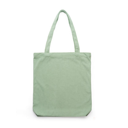 Stamina Fasler corduroy fabric tote bag in sage green, ready for logo printing