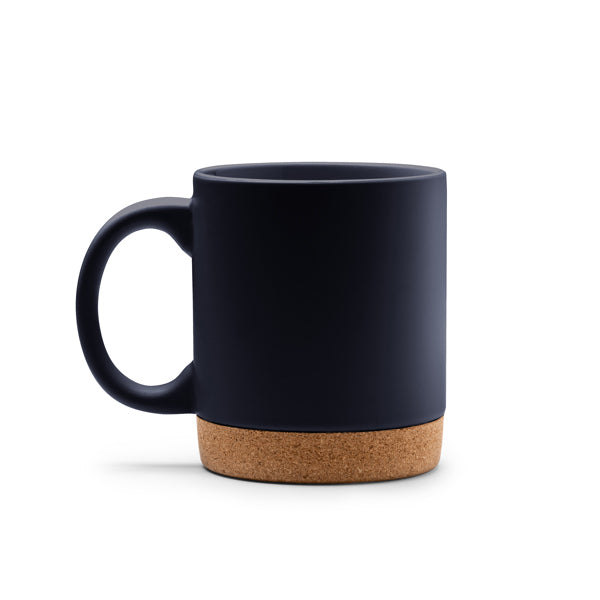 Stamina Nurix ceramic and cork mug 320 ml in navy blue, ready for logo printing
