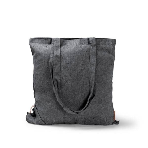 Stamina Plika recycled cotton drawstring bag in black, ready for logo printing