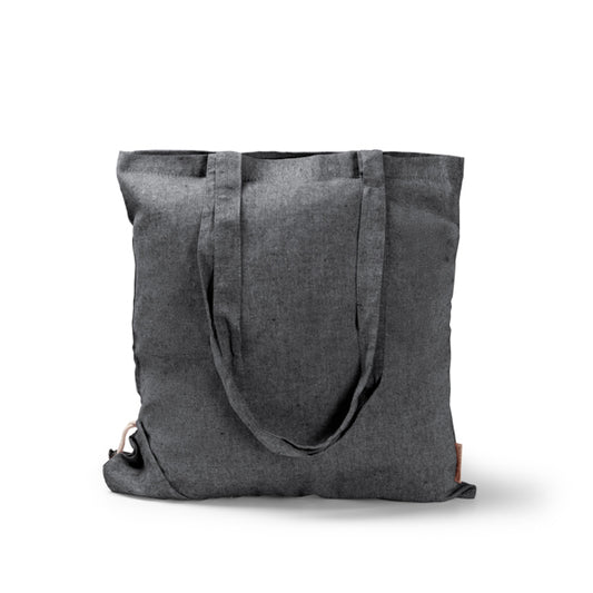Stamina Plika recycled cotton drawstring bag in black, ready for logo printing