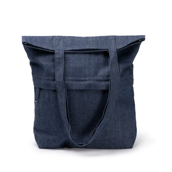 Stamina Kirk recycled denim fabric tote bag in blue jeans, ready for logo printing
