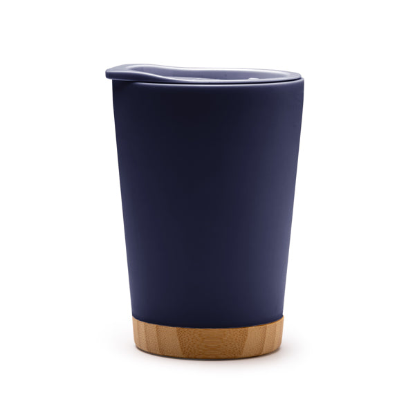 Stamina Mirin recycled PP thermal cup 290 ml in navy blue, ready for logo printing