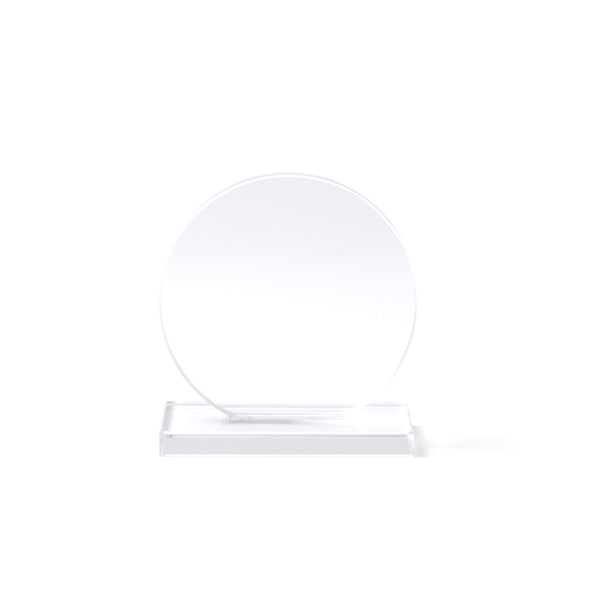 Stamina Garay circular design glass trophy in transparent, ready for laser engraving