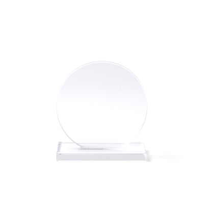 Stamina Garay circular design glass trophy in transparent, ready for laser engraving