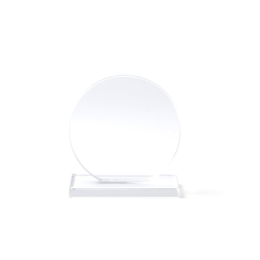 Stamina Garay circular design glass trophy in transparent, ready for laser engraving