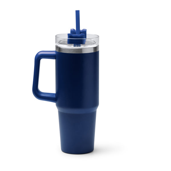 Stamina Kranston recycled stainless steel thermal cup 870 ml in navy blue, ready for laser engraving