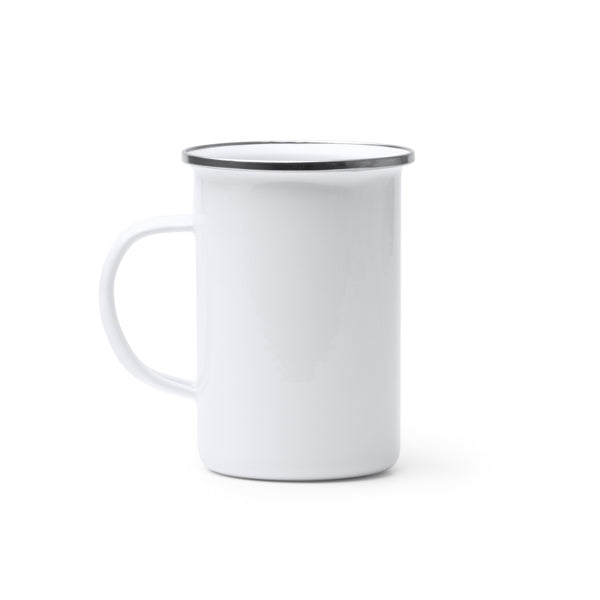 Stamina Alepo enamelled metal high mug 380 ml in white, ready for logo printing