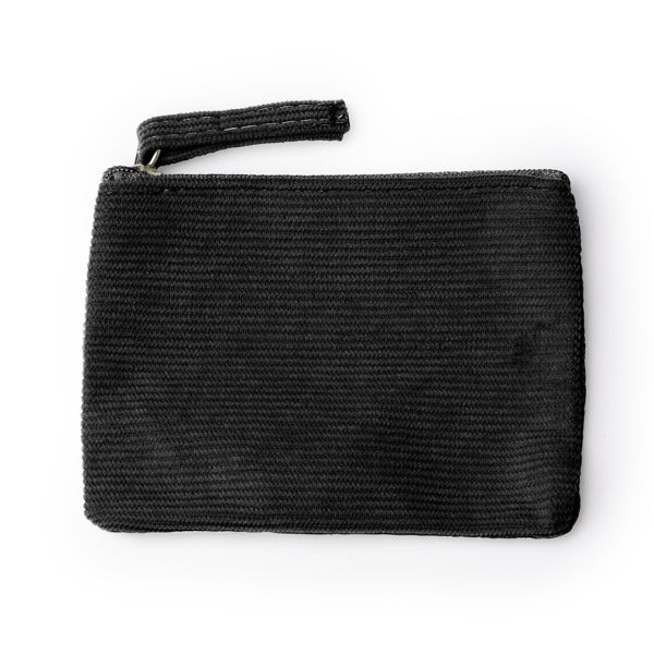 Stamina Dake corduroy fabric purse in black, ready for logo printing