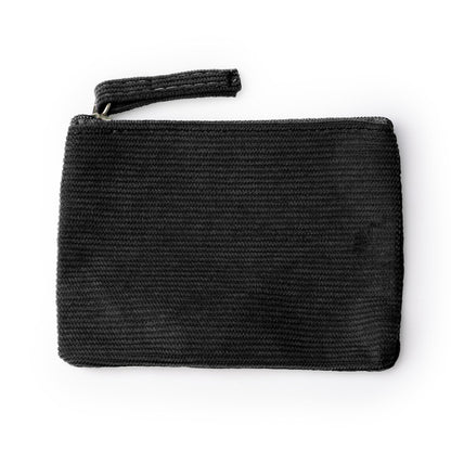 Stamina Dake corduroy fabric purse in black, ready for logo printing