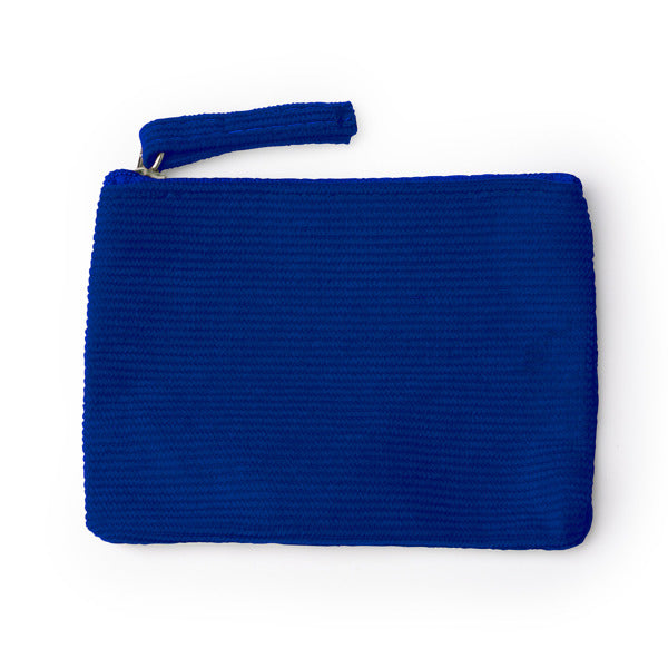 Stamina Dake corduroy fabric purse in navy blue, ready for logo printing