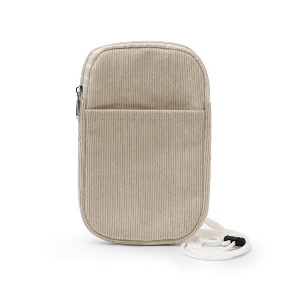Stamina Busnix corduroy fabric phone pouch in beige, ready for embroidery