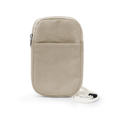 Stamina Busnix corduroy fabric phone pouch in beige, ready for embroidery