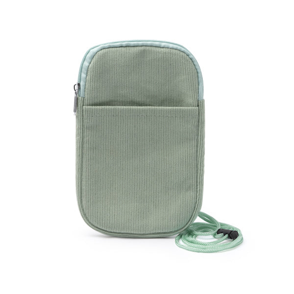 Stamina Busnix corduroy fabric phone pouch in fern green, ready for embroidery