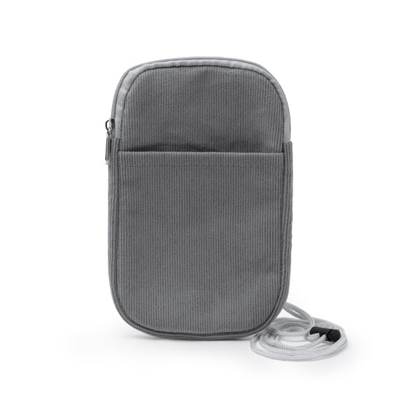 Stamina Busnix corduroy fabric phone pouch in grey, ready for embroidery