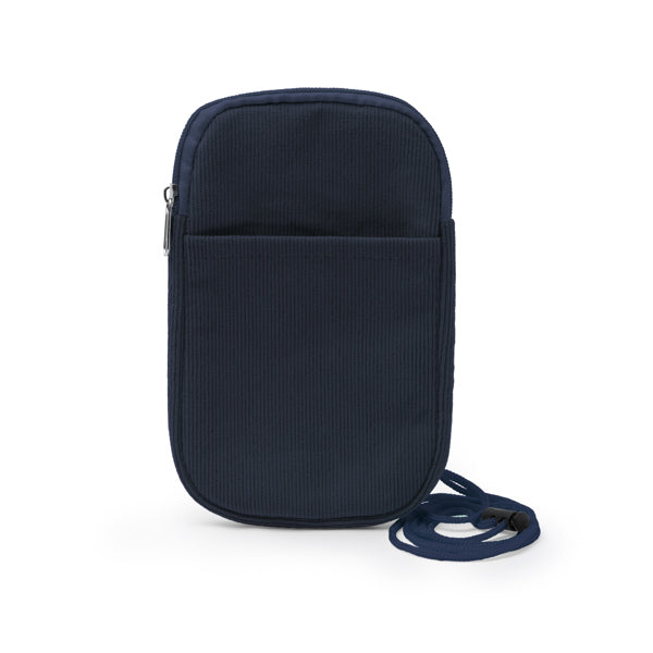 Stamina Busnix corduroy fabric phone pouch in navy blue, ready for embroidery