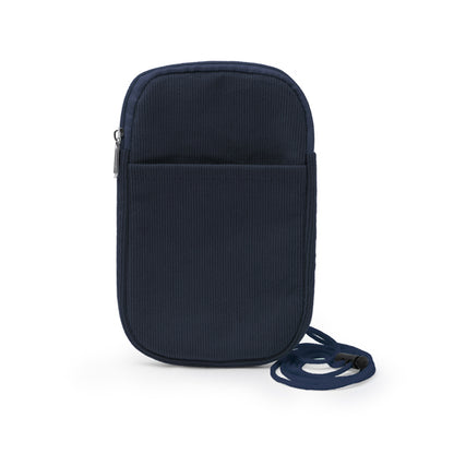 Stamina Busnix corduroy fabric phone pouch in navy blue, ready for embroidery