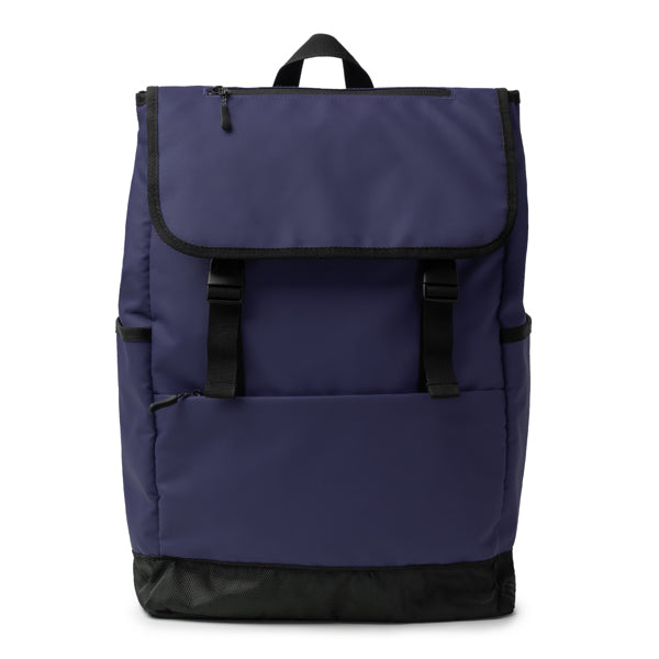 Stamina Trois PU leather backpack in navy blue, ready for logo printing